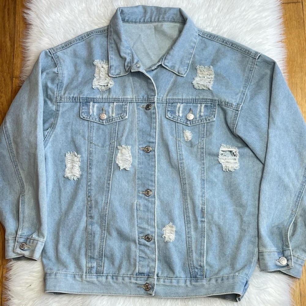 Shein Women’s Size Medium Distressed Jean Jacket Preowned